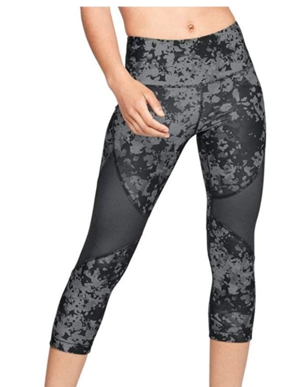 UNDER ARMOUR Camo Print Compression HeatGear Mesh Crop Leggings Dark Gray, M